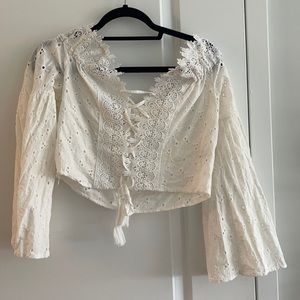Off the shoulder white lace up top